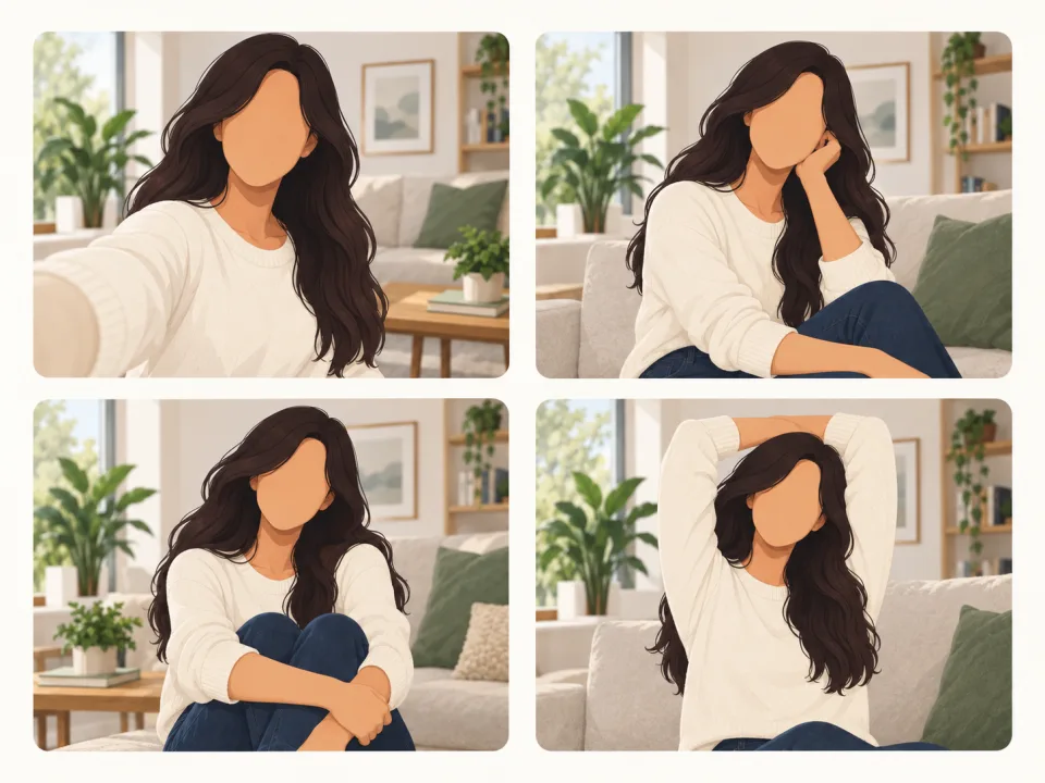 Four photos from one shoot with the same outfit and place