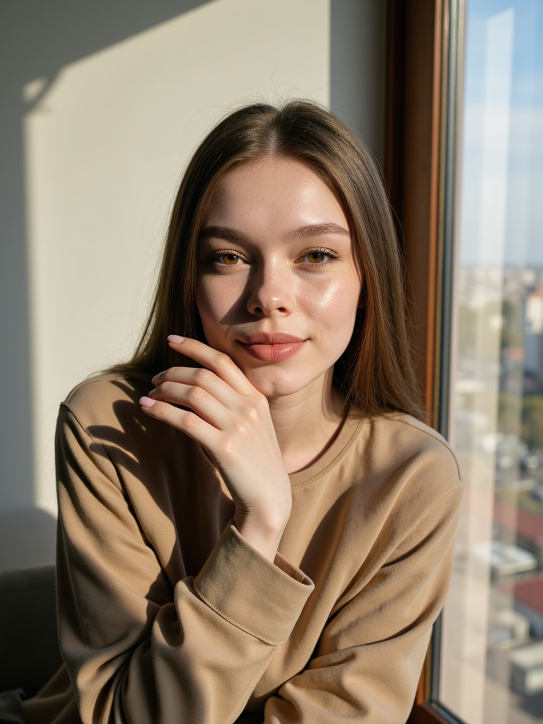 FLUX.1 [dev] character LoRA output: Close-up by a window
