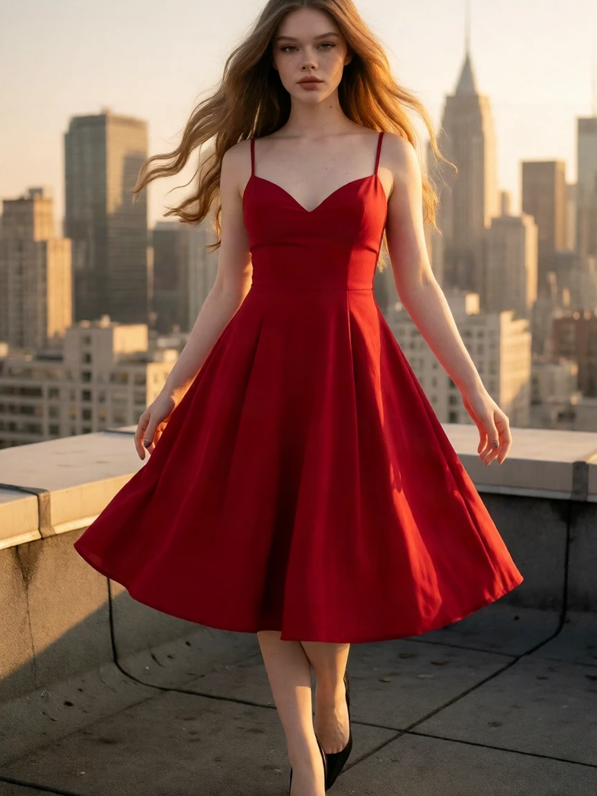 Krea 2 LoRA + InstaFame output: Full-body rooftop portrait