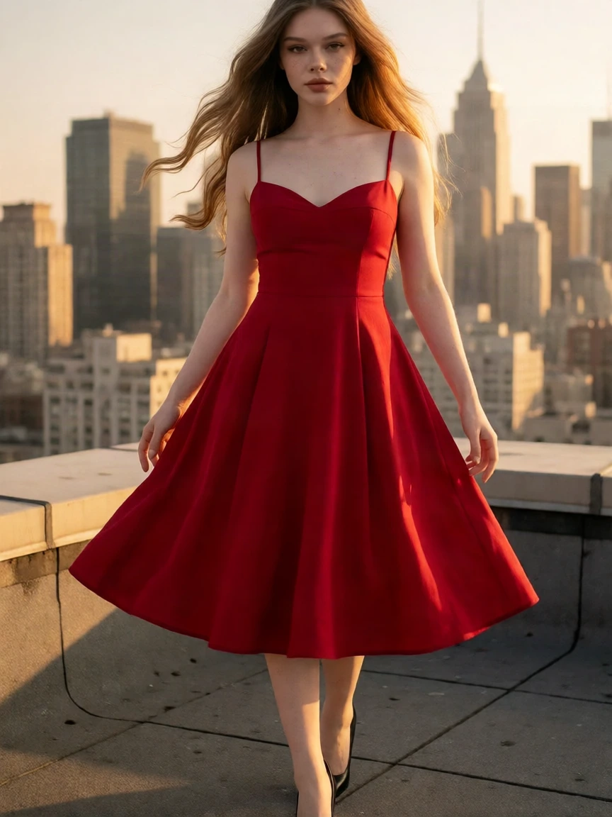 Krea 2 LoRA output: Full-body rooftop portrait
