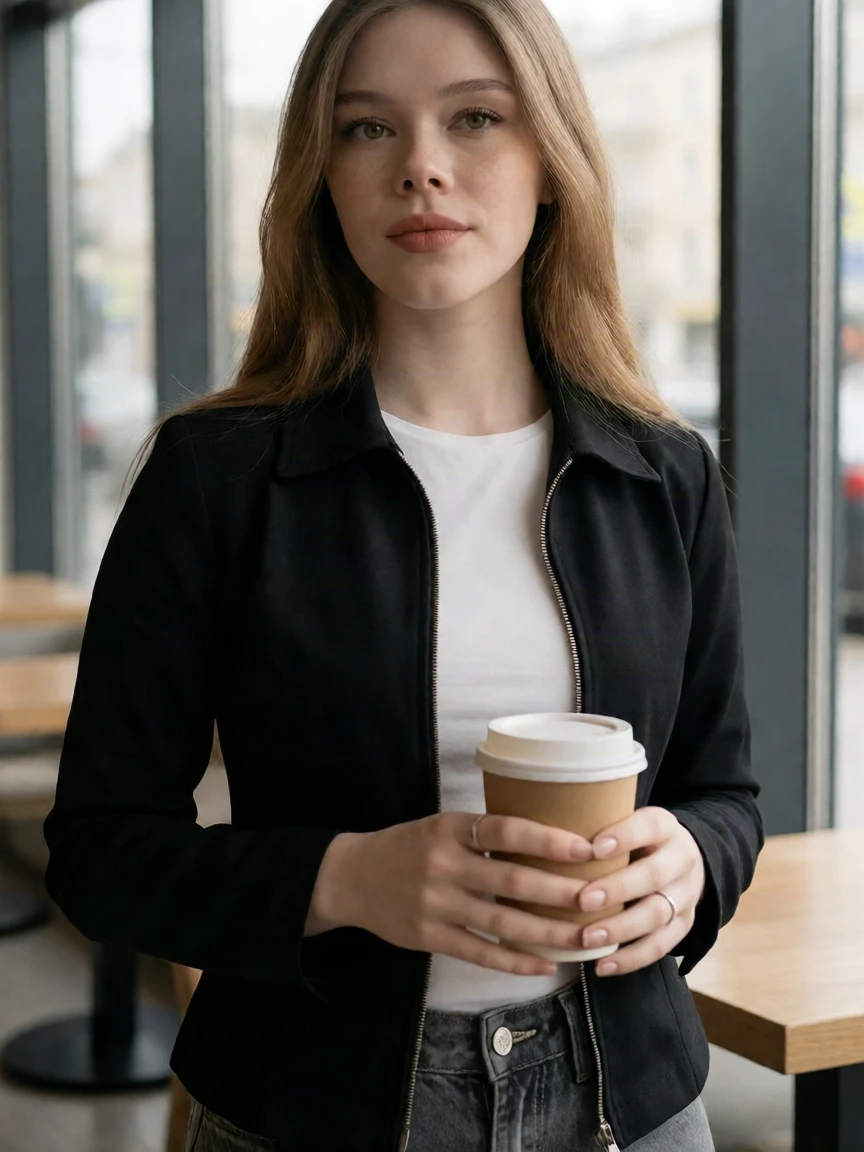 Krea 2 LoRA + InstaFame output: Half-body cafe portrait
