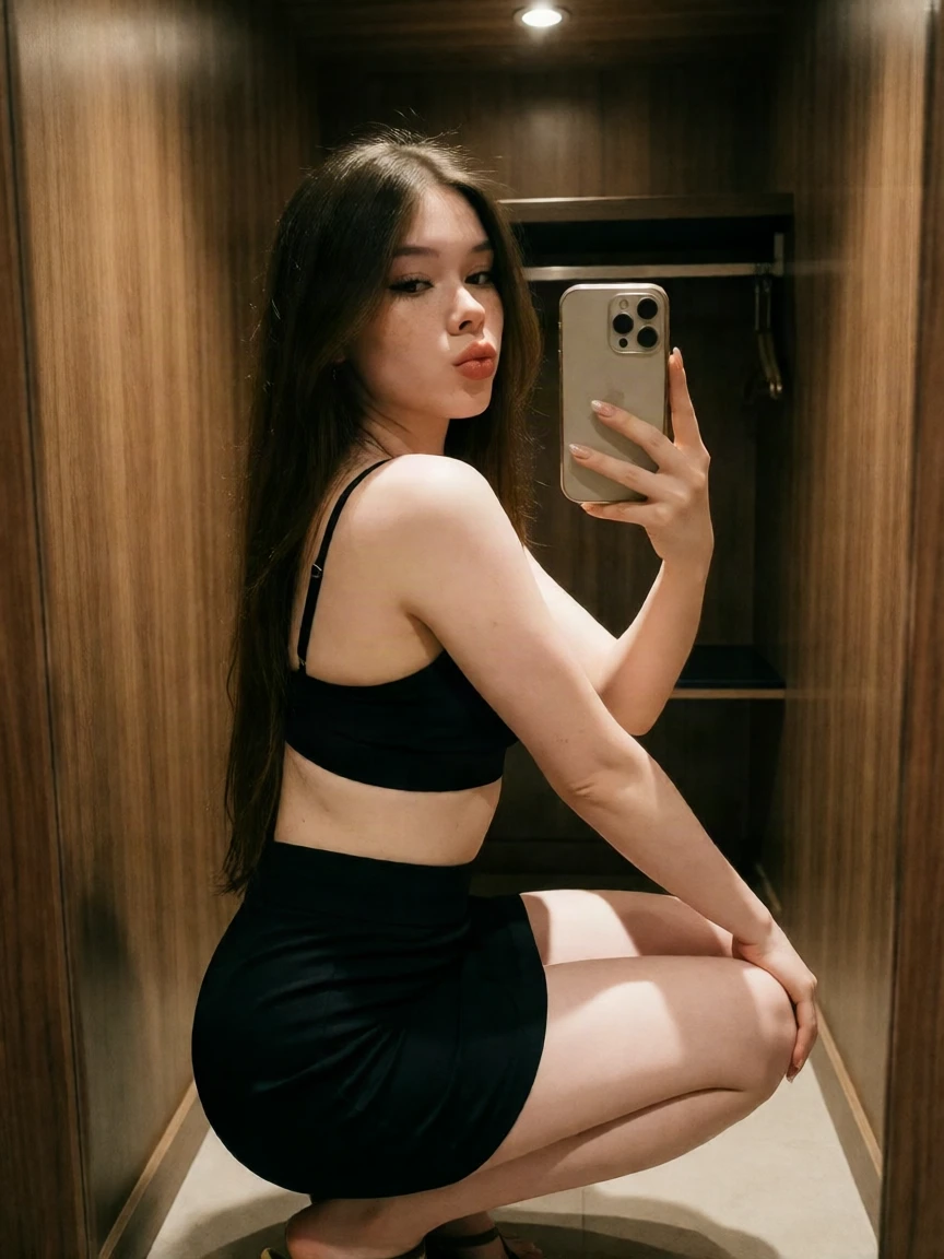 Krea 2 LoRA + InstaFame output: Dim closet mirror selfie