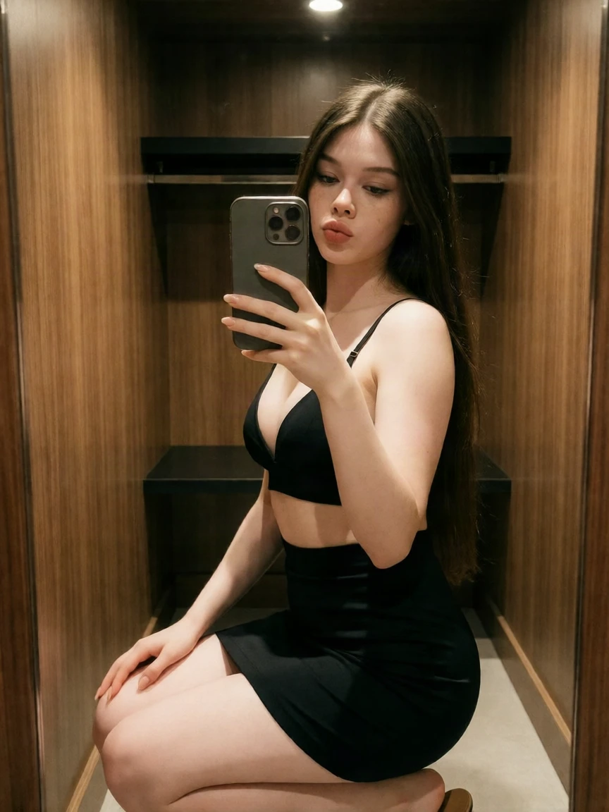 Krea 2 LoRA output: Dim closet mirror selfie