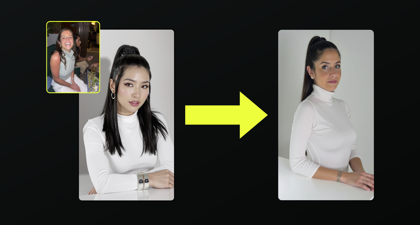 A character photo layered over a reference template to create the remixed result
